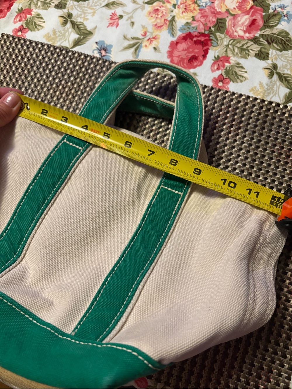 Lands' End Small Cream and Green Canvas Tote - Picture 8 of 8